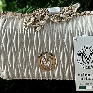 Valentino Orlandi White and Gold Quilted Clutch